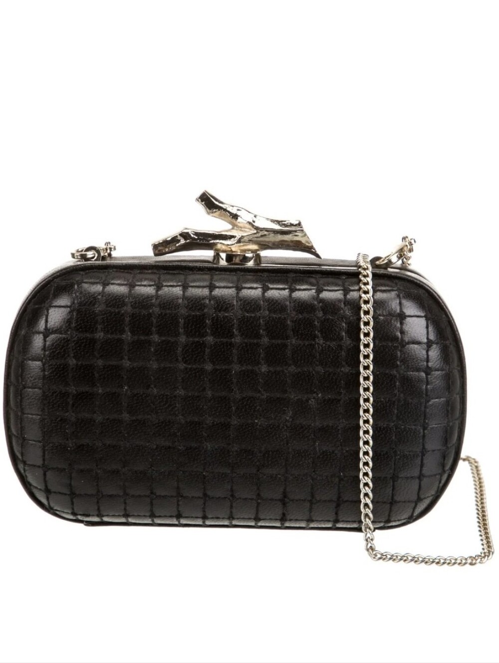 Diane von Furstenberg leather minaudière Clutch W/ branch-shaped Clasp